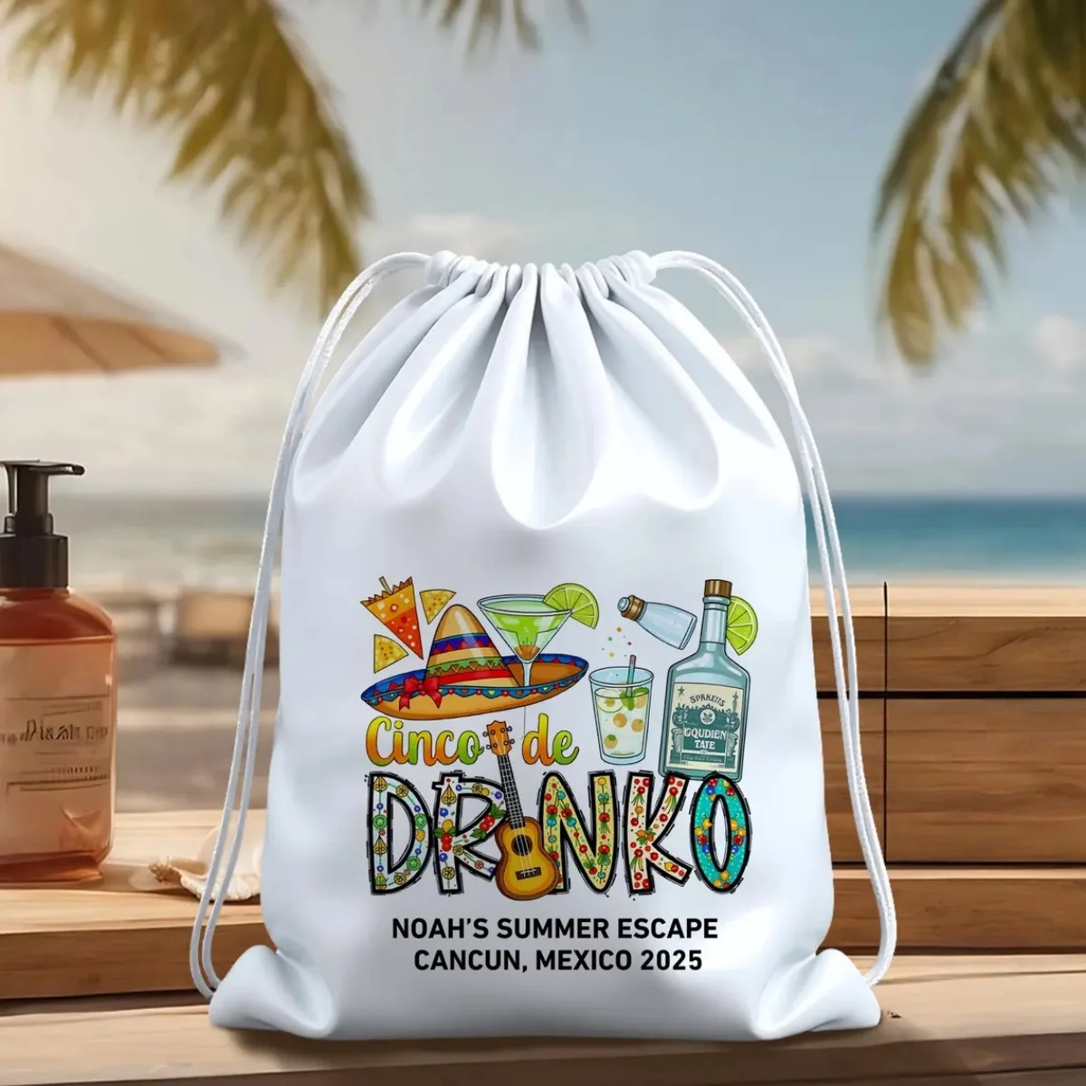 

20-шт сумка Cinco de Drinko на шнурке, изготовленная на заказ подарочная сумка для отпуска Cancun, подарок на память для летних путешествий, сумка для девичника в Мексике, M