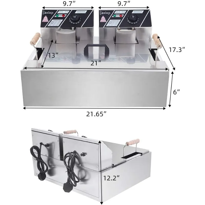 電気フライヤー - 22L 23.26QT 業務用フライヤー 5000W 110V 39.46ポンド 温度制御およびタイマーフライヤー付き