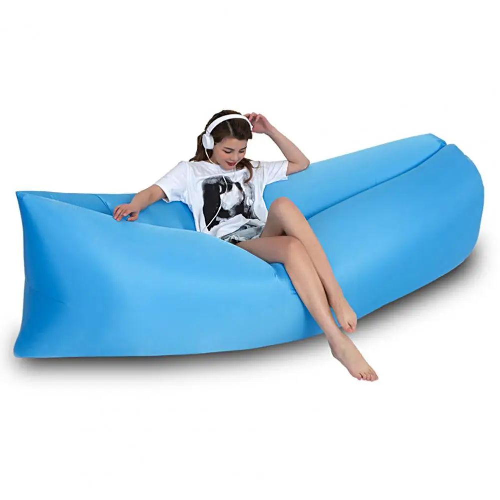 Versatile Inflatable Lazy Sofa  Soft Solid Color Air Mattress  Sleeping Bag Inflatable Air Lazy Sofa