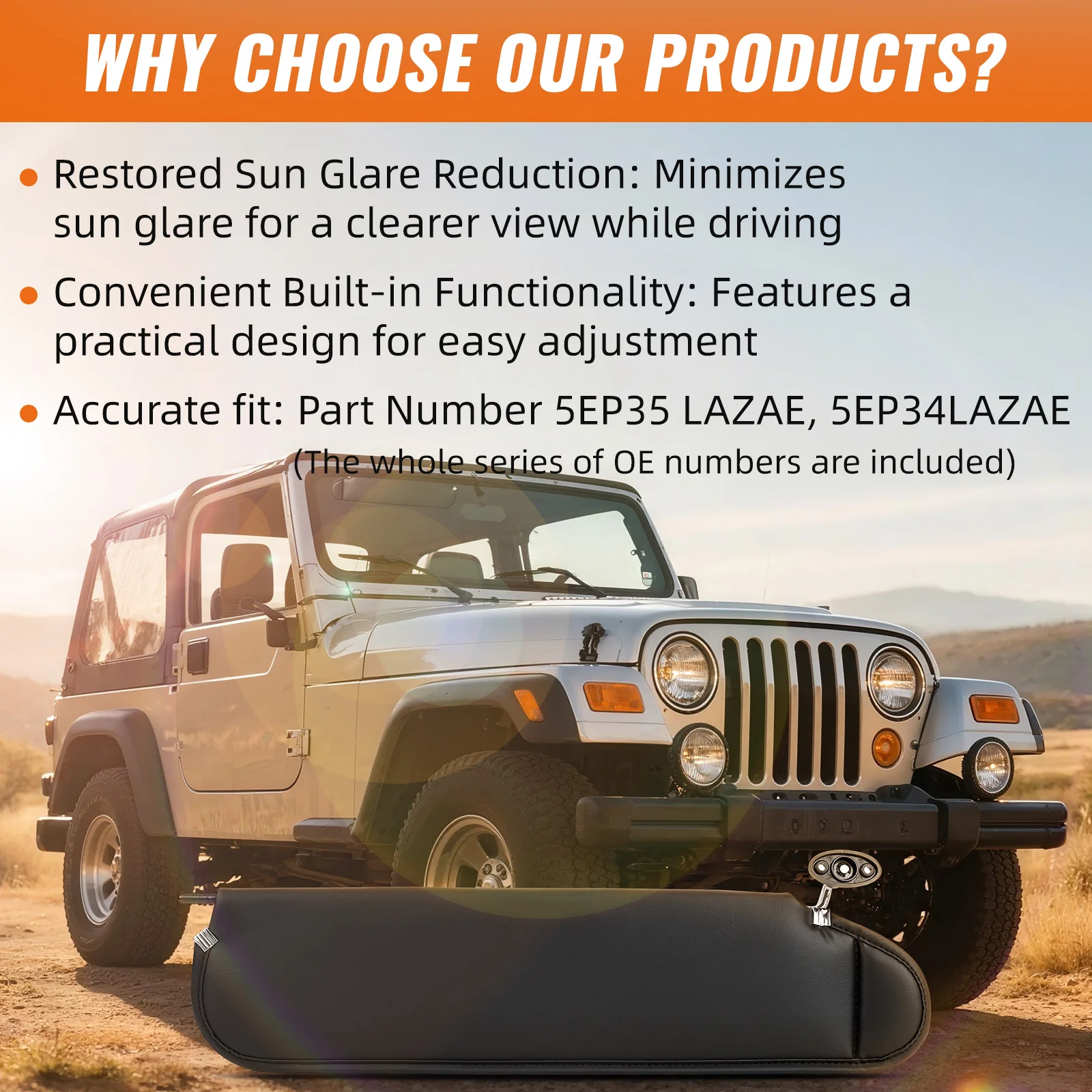 Car Interior Sun Visor Black Sun Shade Left Right Driver Passenger Side for Jeep Wrangler TJ 1997 1998 1999 2000 2001 2002