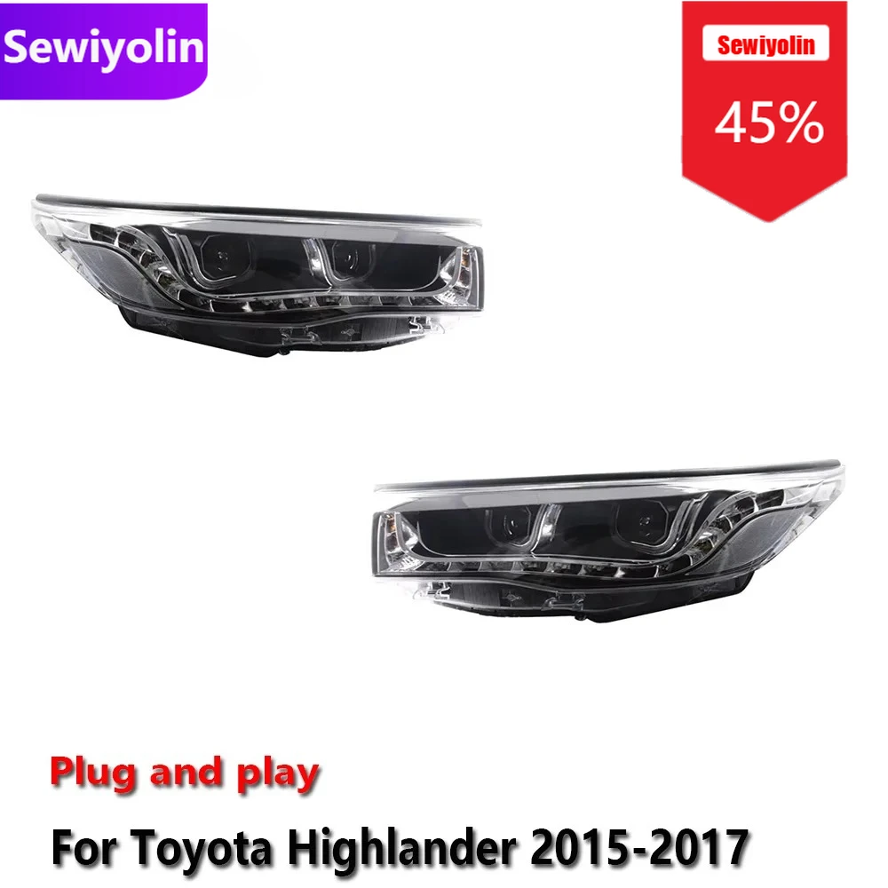 

Автомобильные светодиодные фары DRL в сборе для Toyota Highlander 2015-2017, противотуманные фары DRL, стоп-сигнал поворота Plug and Play