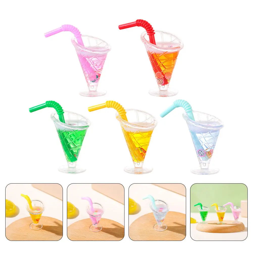 

5Pcs Mini Hawaiian Style Dessert Cup Ornaments Realistic Miniature Juice Cups Summer Party Decorations Dollhouse Kitchen