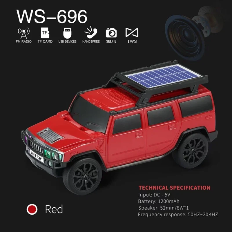 

Модель автомобиля BT Динамик WS-696 Сабвуфер на солнечной энергии Беспроводной громкий звук Поддержка BT TF TM USB TWS Динамик Детская игрушечная машина