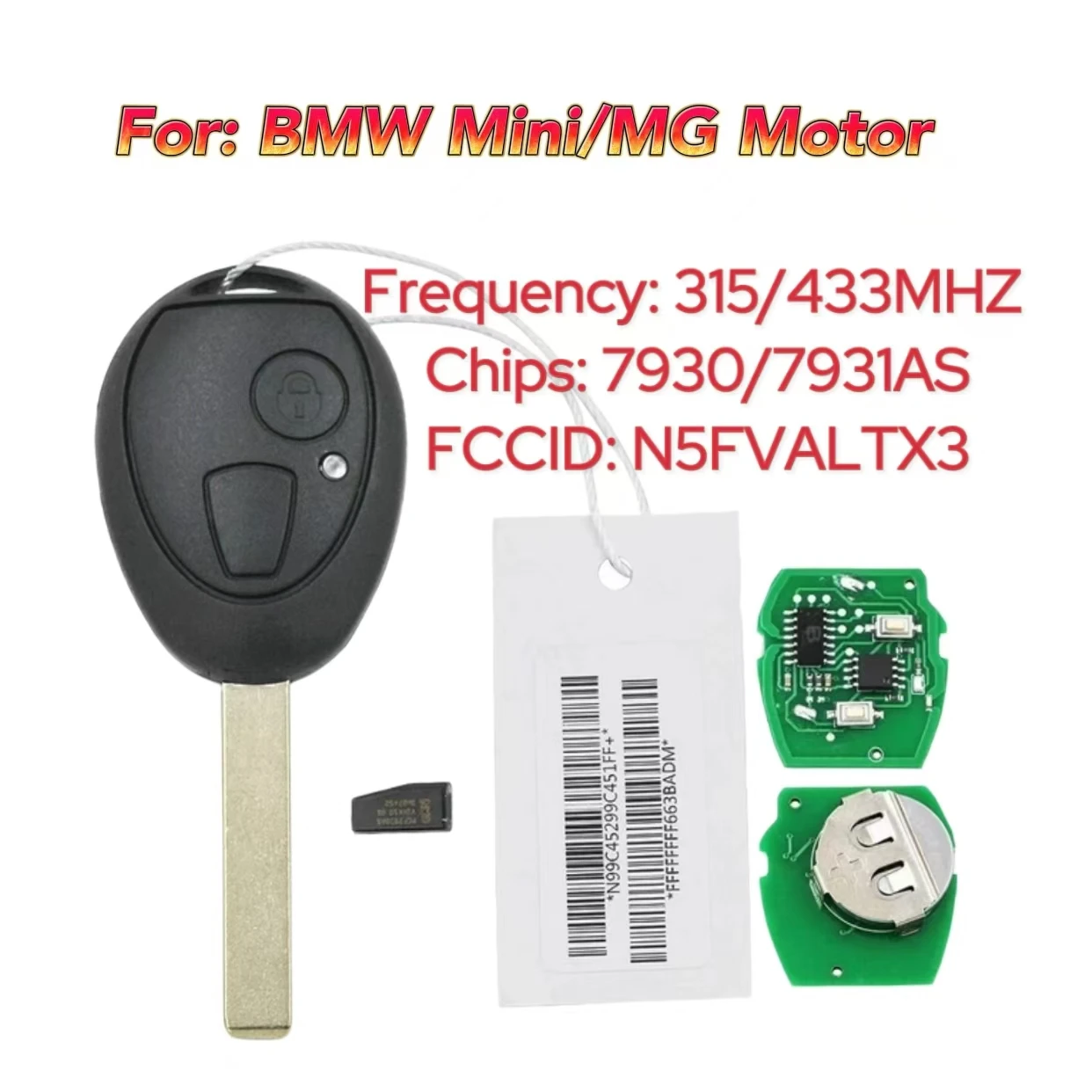 JINGXIN N5FVALTX3 315MHz/433MHz ID73 Chip Remote 2 Button Fob for BMW mini car key R50/ R53 Cooper 2002 2003 2004 2005 With Code