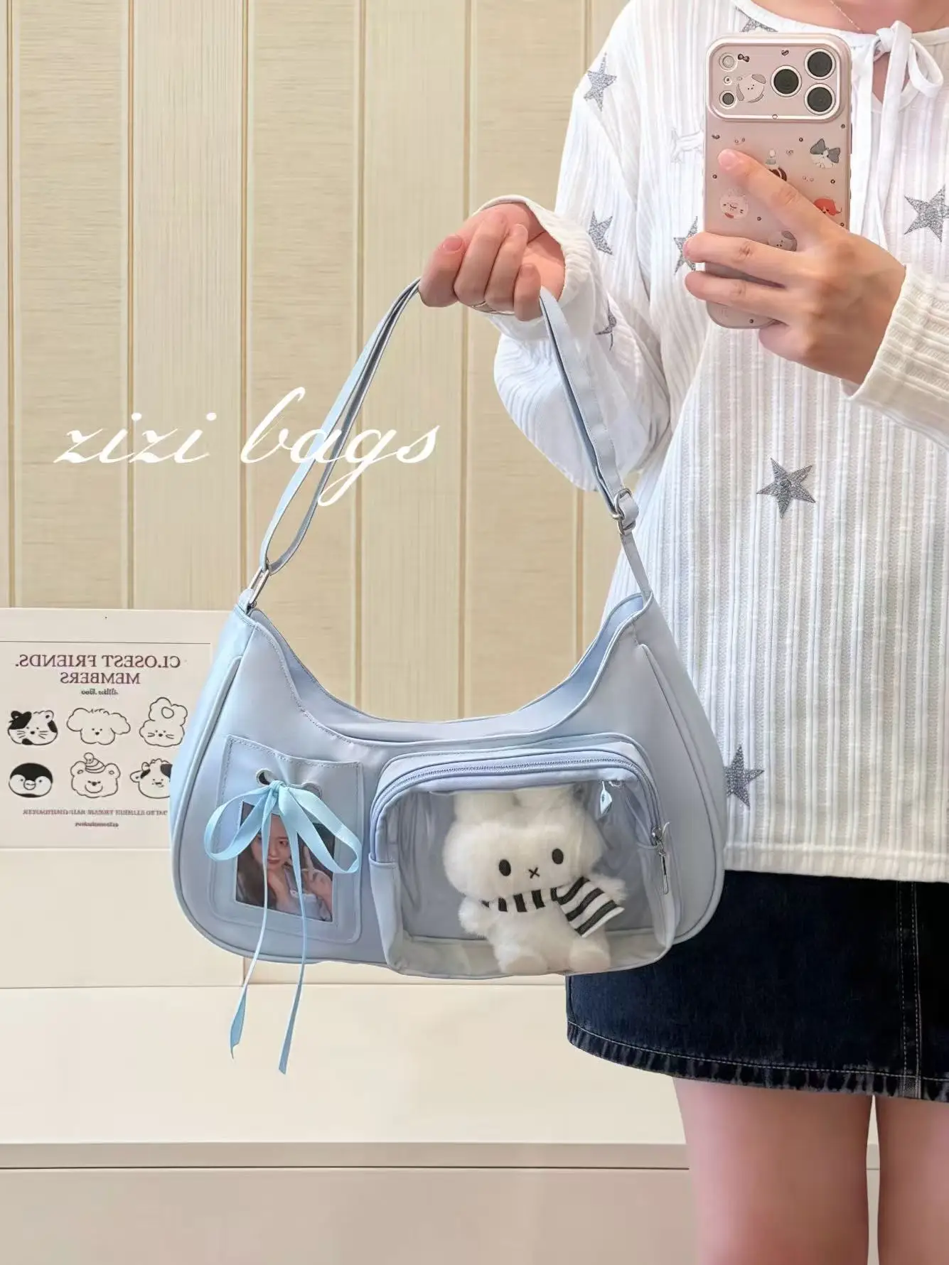 Y2K Harajuku Damen Schultertasche Koreanische Transparente Ita Schul-Umhängetasche Preppy Handtasche Japanische Designer-Damentasche – Detail 9