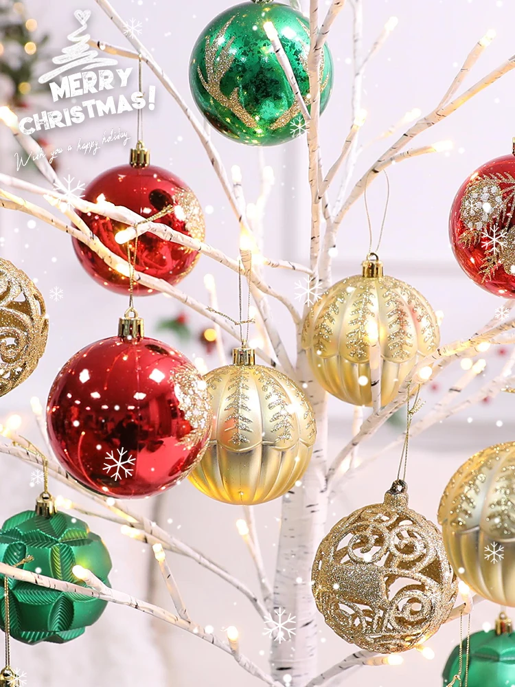 Christmas Decorations Balls 5/6/8/10/12cm Christmas Tree Birthday Party Kids Ornaments Wedding Supplie PVC Hanging Pendant Ball