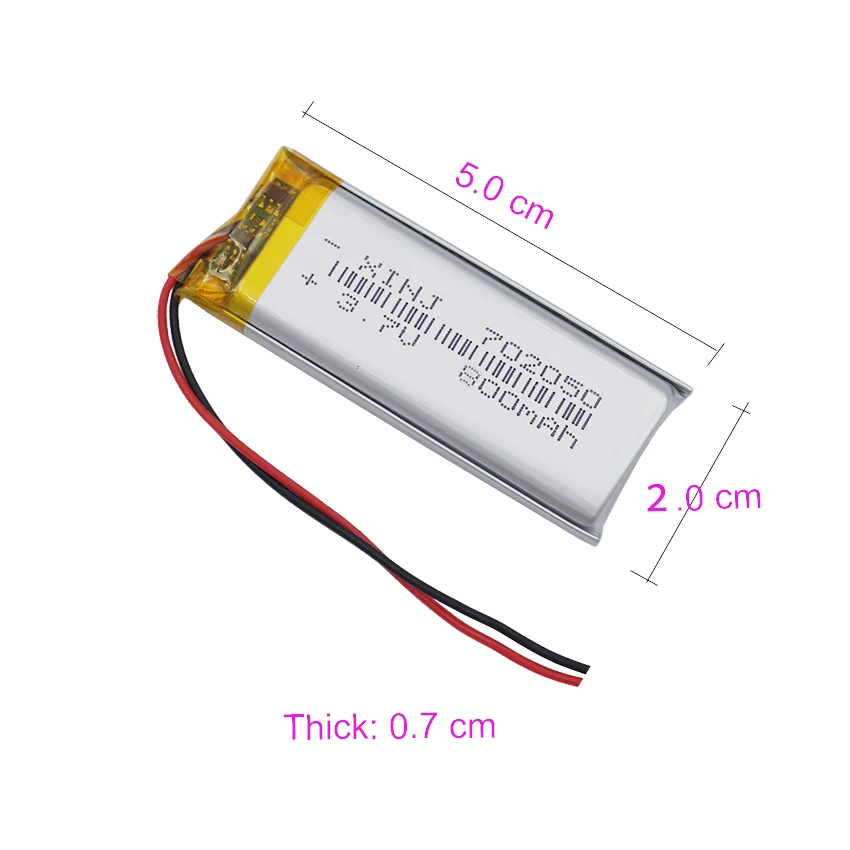 3.7V 800 mAh 2.96Wh 702050 Rechargeable Polymer LiPo Li-ions Battery JST 2pin 1.25mm Connector For Car Camera Driving Recorder