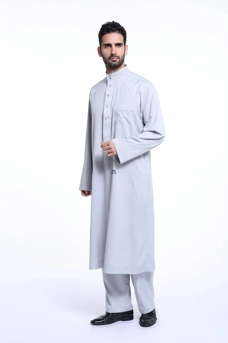 2 Piece Dubai Arab Islam Muslim Men Jubba Thobe Clothing Long Robe Set Tops and Pant Saudi Eid Musulman Wear Outfits Middle East