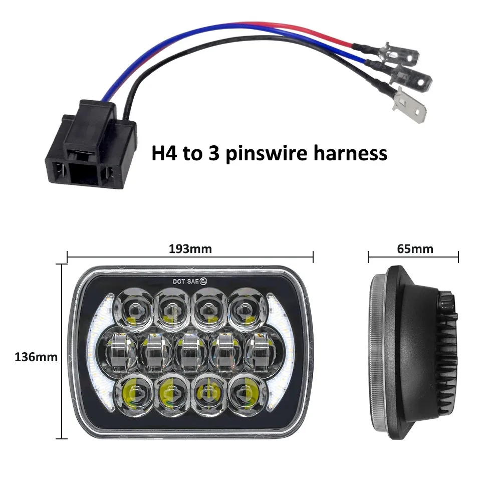 7 Inch LED Work Light 13 LED Headlight with DRL Turn Signal 5x7 Square Off Road Driving Lamp for Jeep Truck SUV Pickup Car 12V