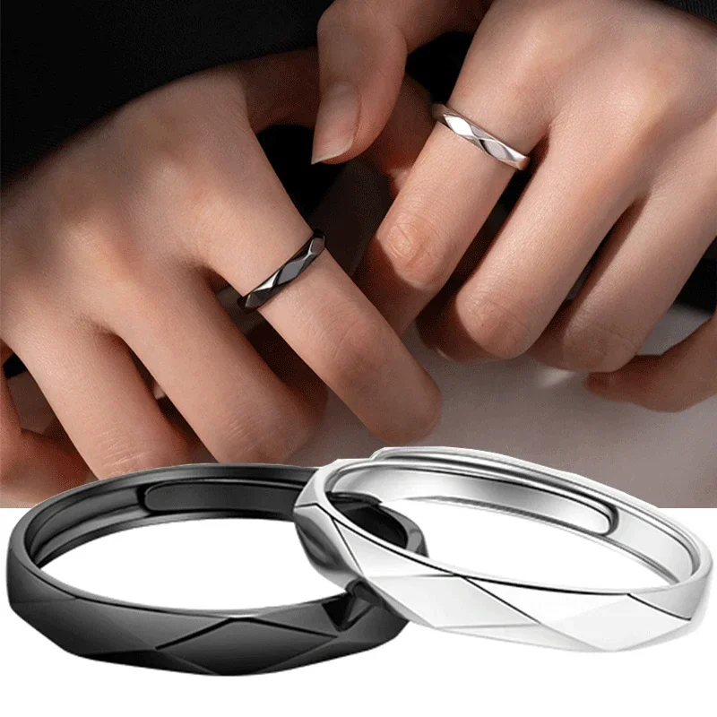 1PC Black White Lozenge Couple Rings Open Adjustable Ring for Women Men Minimalist Ring Gift Wedding Rings Bride Jewlery Anillos