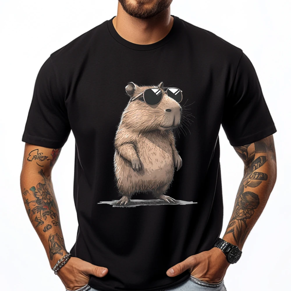 

Retro Rodent Dont Be Worry Be Capy Funny Capybara Lover Tees Black Graphic T Shirts Cotton T Shirt Men Letter