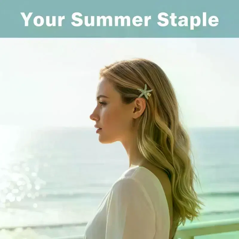 2PCS Fashion Starfish Shell Hair Clips Cute Non-slip Duckbill Hairpins for Girls Theme Party Cosplay Hair Styling