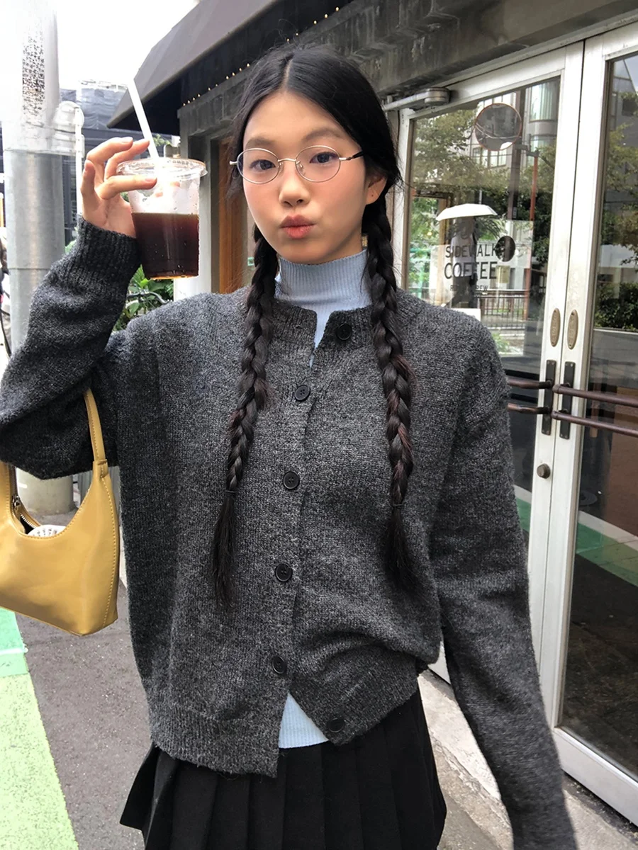 

ay Knitted ort Cardigan Women's Autumn Winter Outerwear Sweater Jaet Simple Commute Sle Straight Cut Long Sve