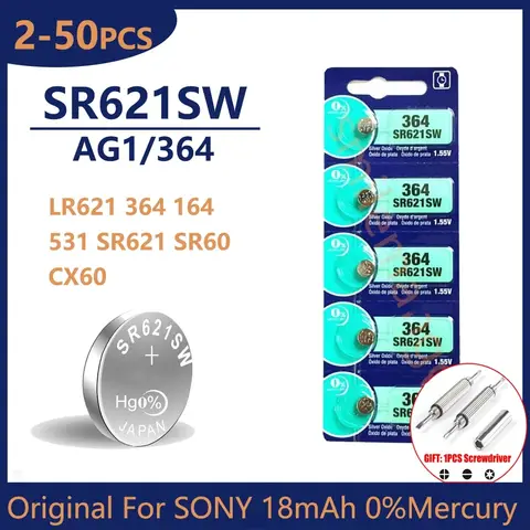 소니 364 SR621SW SR60 1.55V 버튼 배터리 시계 장난감 원격 셀 코인 배터리