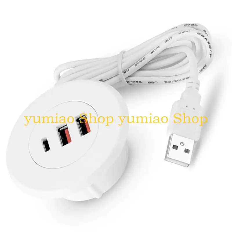587B Office Desk Embedded USB Round Hole Two USB Type C Hub Multipurpose