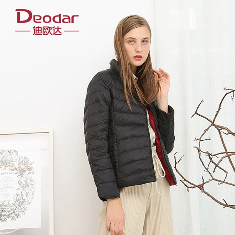 DEODAR ฤดูหนาว90% สีขาวห่านลงเสื้อผู้หญิงแบบ Ultra Light แขนยาวไมโครไฟเบอร์ผ้า Windproof สำหรับสำนักงาน lady