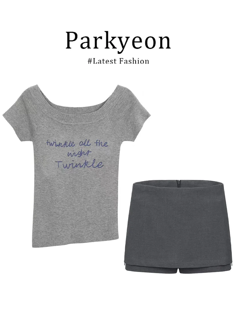 

Летний комплект из двух предметов: футболка с одним рукавом и юбка с высокой талией, элегантный модный пуловер с круглым вырезом