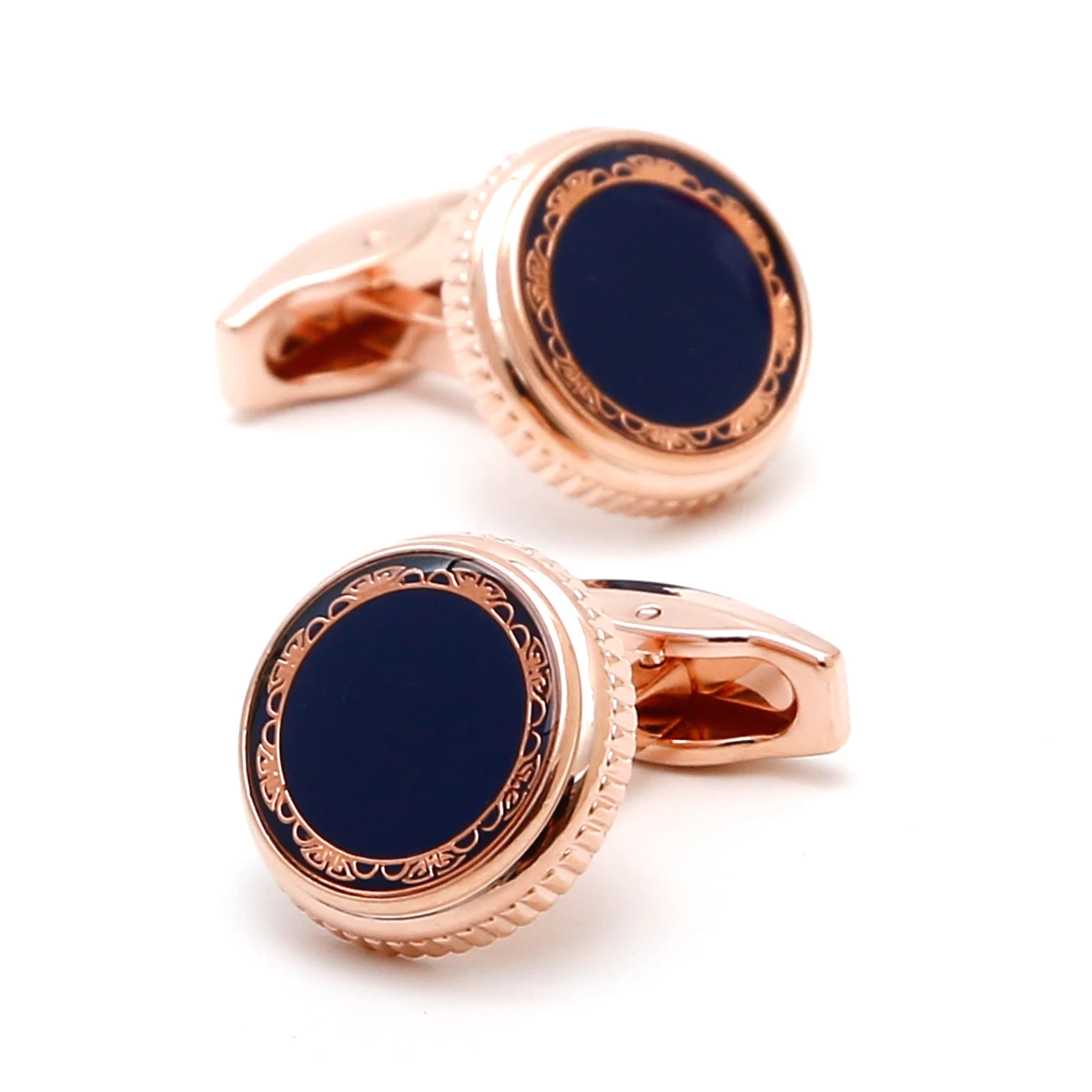 TOMYE Cufflinks for Men with Gift Box, Customizable Blue Background Rose Gold Pattern Brass Dress Shirt Cuff Links Jewelry
