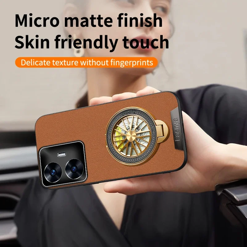 เคสโทรศัพท์หนังเนื้อนุ่มสำหรับ Realme C55 4G C51 C25S C12 C53 C15 C25 ป้องกันการกระแทก ผิวด้าน พร้อมที่ยึดแบบหมุนได้