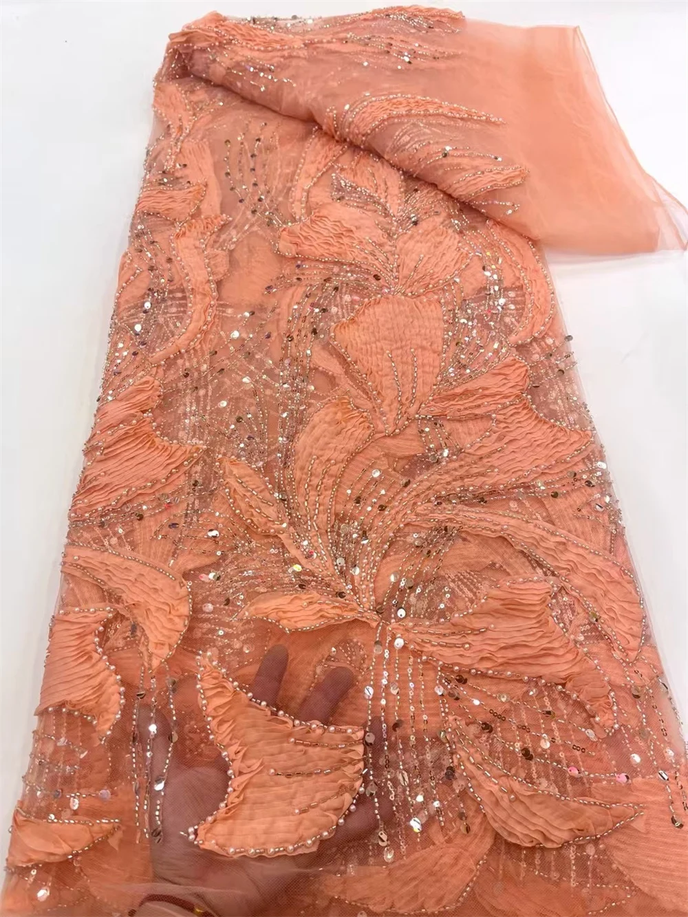 African Sequins Beaded Lace Fabric 2025 High Quality Sequence Embroidery French Nigerian Lace Fabric for Wedding Dress