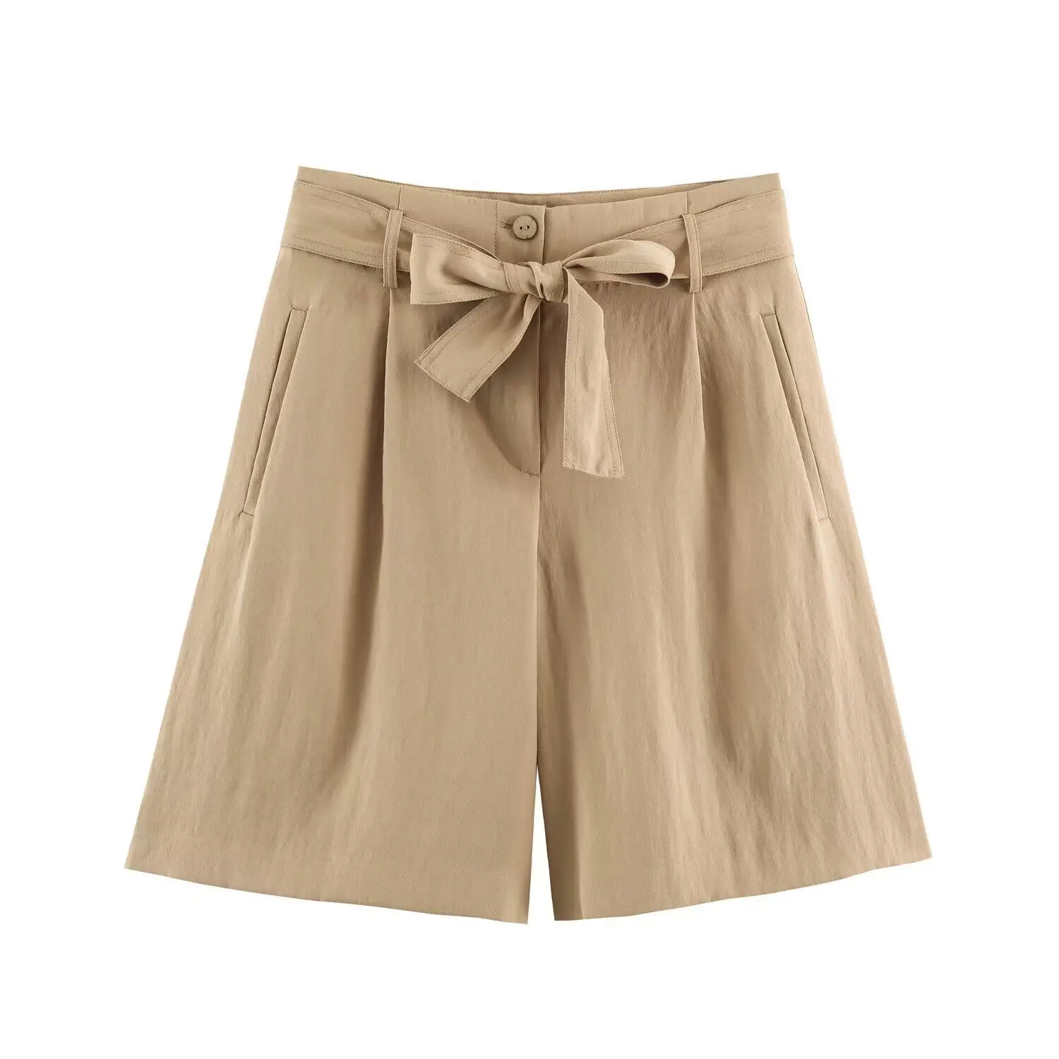 JNLEAOG Summer New Fashion Women's Shorts with  Knot Waist Belt Wide Leg Pants Natural Waist Polyester Fiber