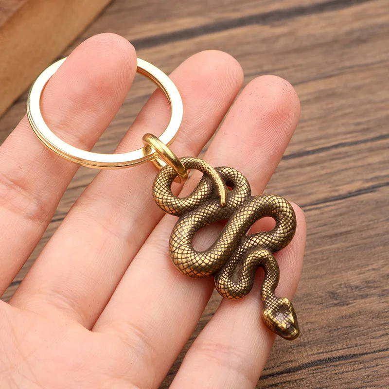 

temuAliExpress Same Style Snake Year Zodiac Snake Keychain Retro Brass Small Snake Pendant Gift