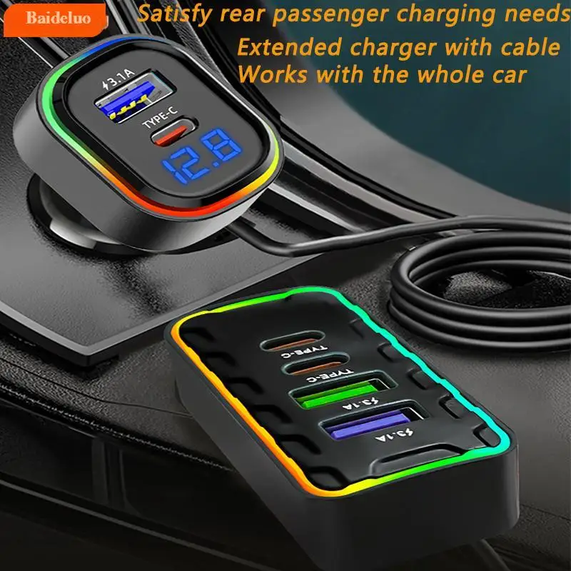 22,5 W schnelles Autoladegerät, 7-Port-Erweiterung, gleichzeitiges Laden vorne und hinten, Typ-C-USB-Familienreise-Adapter-Ladegerät