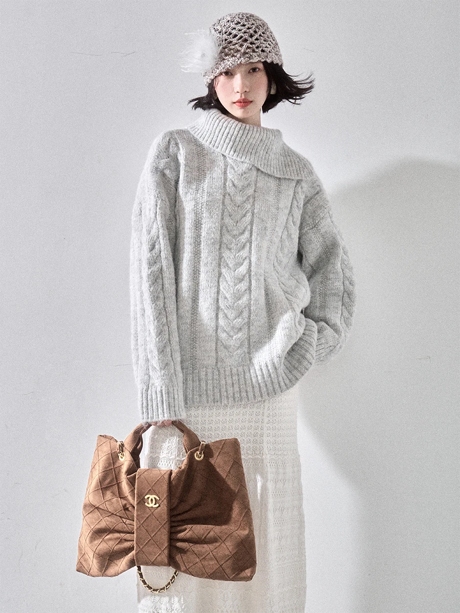 

Женский свитер Liparpa Thiened Collar Twist в стиле ретро, длинный, с эффектом холодного прикосновения, вязаный, с воротником-стойкой, для холодной погоды