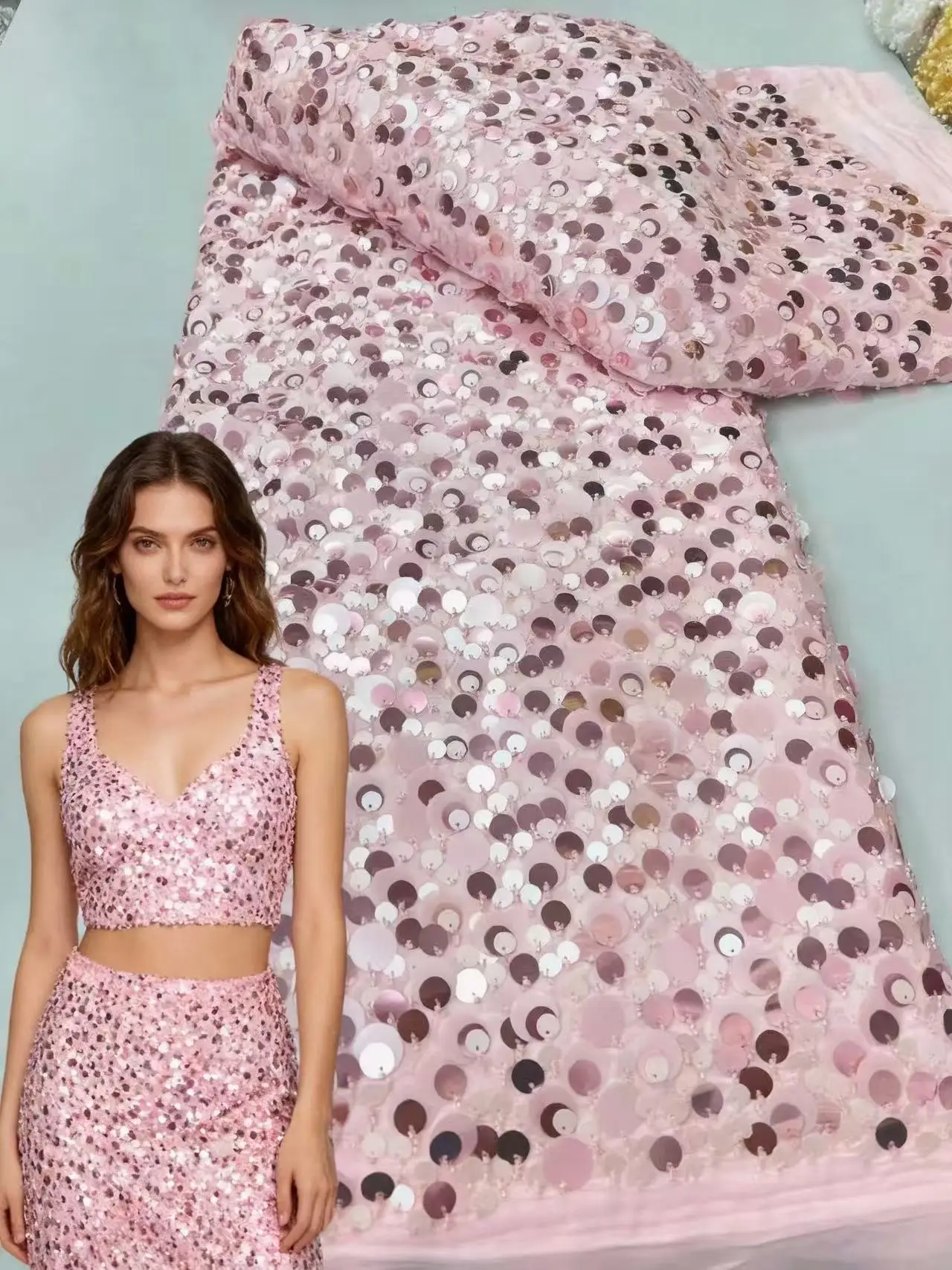 

Pink African Velvet Lace Fabric With Sequins 2026 High Quality French Lace Fabric for Women Wedding Party Dress Material Sewing