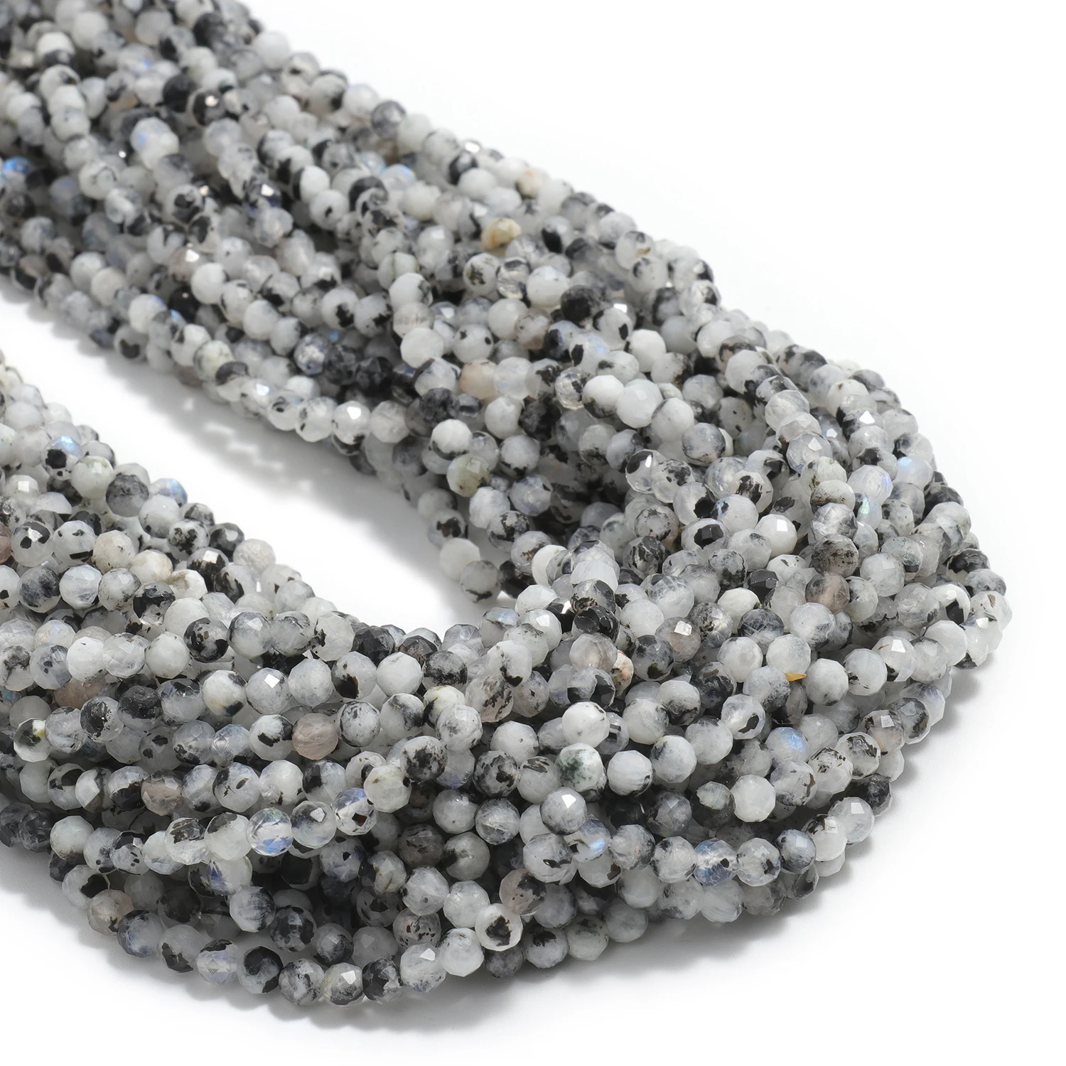 Großhandel Facettierte 2 3 4mm Naturstein Schwarze Punkt-Mondsteinperlen Runde Kleine Lose Perlen für Schmuckherstellung DIY Armband Halskette – Detail 1