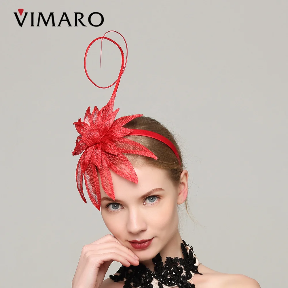 VIMARO Red Sinamay Fascinators for Women Elegant Facinators Hats for Women Wedding and Church Kentucky Derby Hats
