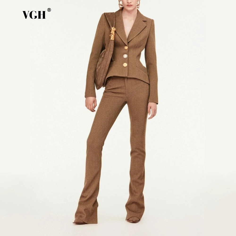 

VGH High End Office Slimming Coats for Women Notched Collar Long Sleeves Patchwork Single Breasted Temperament Blazer Female New