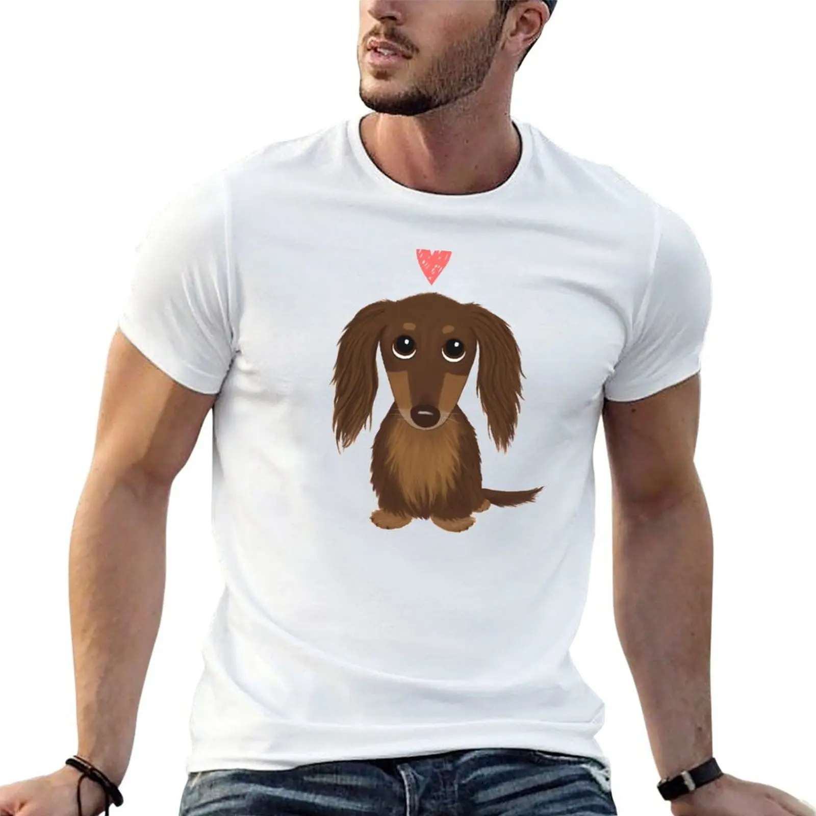 

casual T-Shirt for Wiener shirts shirts men for Dog Heart with Chocolate Longhaired Cute men Dachshund t man g Dog t man