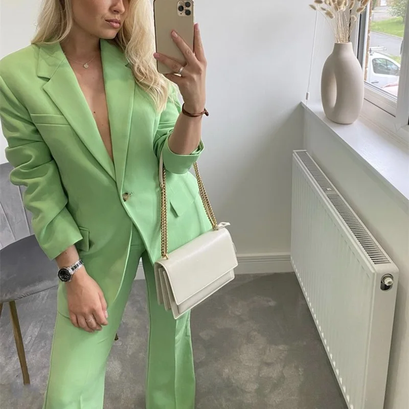 Traje de 2 piezas con cuello en V profundo para mujer, ropa de calle informal, chaqueta diaria, vestido de graduación, Blazer hecho a medida, color verde