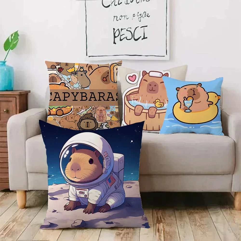 Pillow Covers Cartoon Cute Anime Capybaras Sofa Decorative Home Double-sided Printing Short Plush Cute Cushion Cover