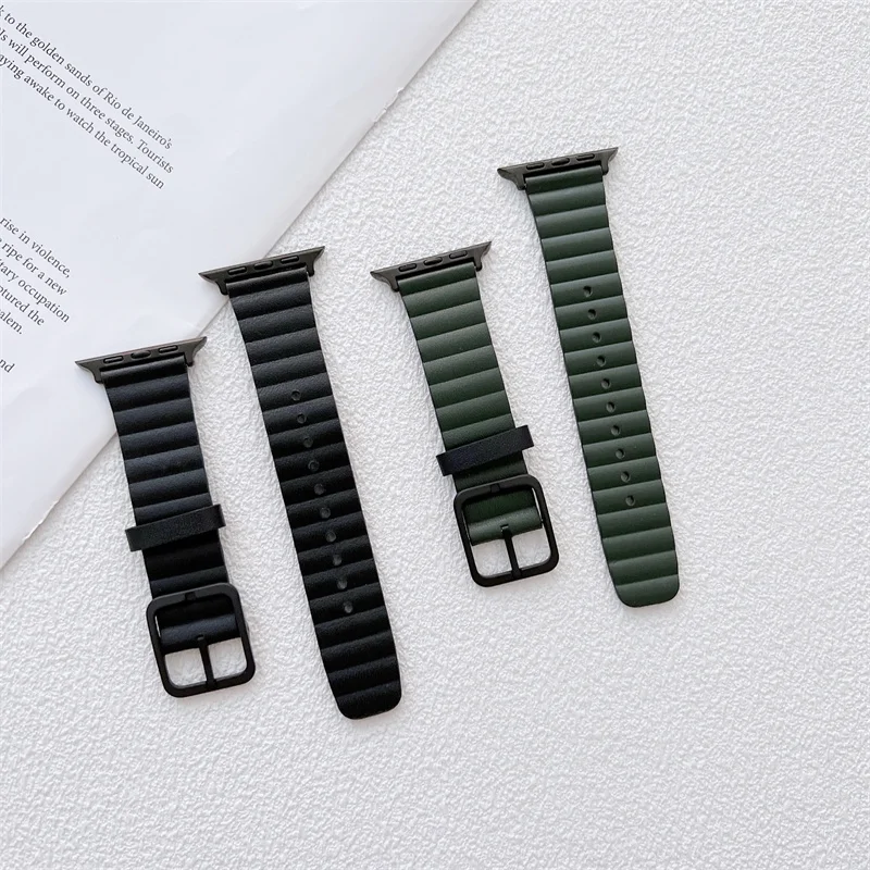 Bracelet en cuir Double couleur pour Apple Watch, simple et élégant, boucle carrée, pour Apple Watch série 7/6/5/4/se/3/2/1 (38MM /40MM /41MM)