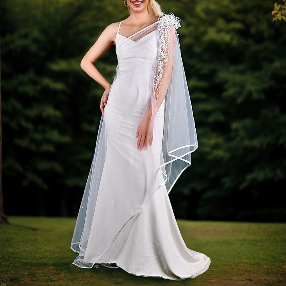 White Size Shoulder Pearls Tassels Bridal Shawl Wedding Bolero Capes Covered for Party Dress Wedding Accessories Evening Party