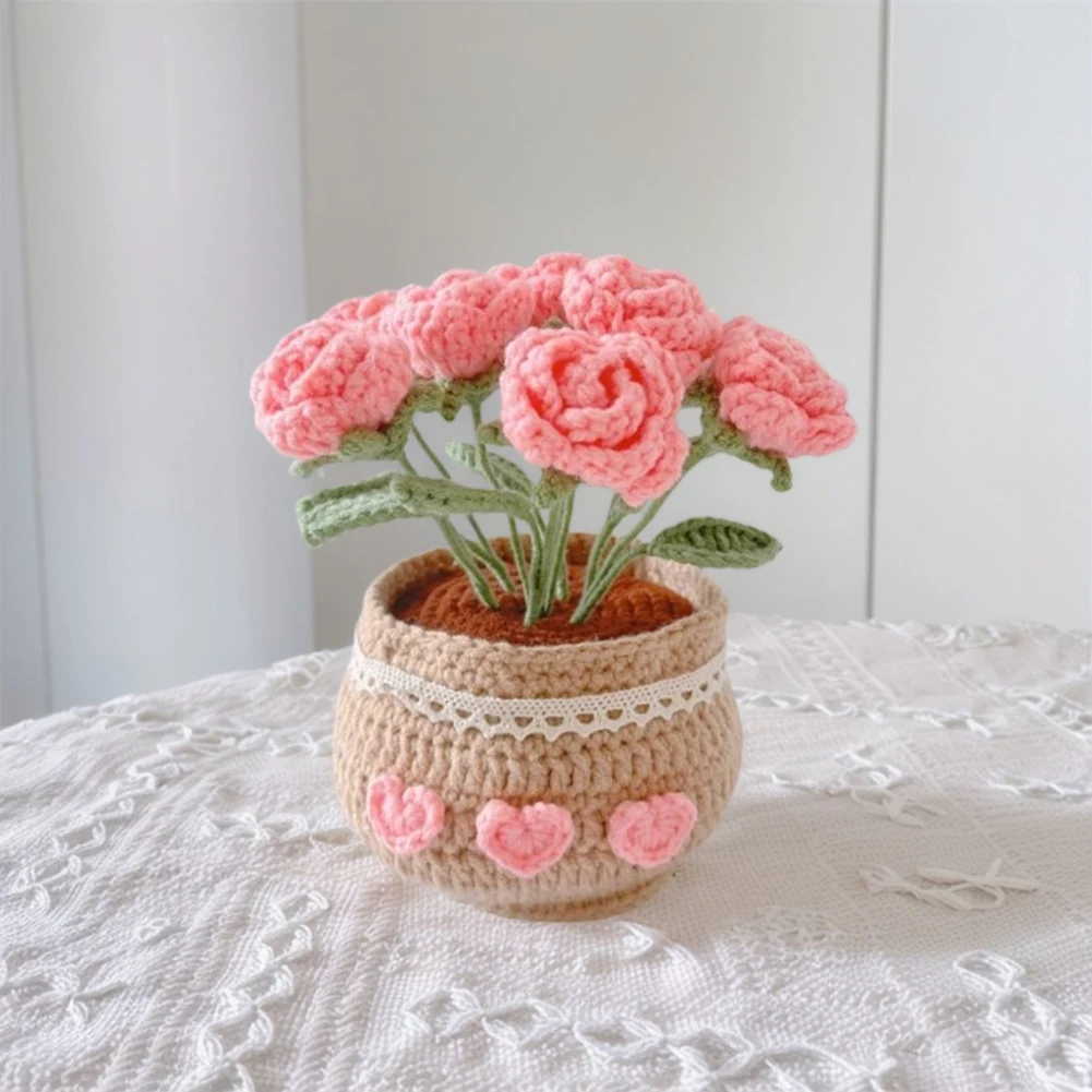 

DIY Plants Crochet Tool Wear Resist Hand-Knitted Cute Plant Artificial Small Potted Plants for Home Room Decor Desktop Ornament