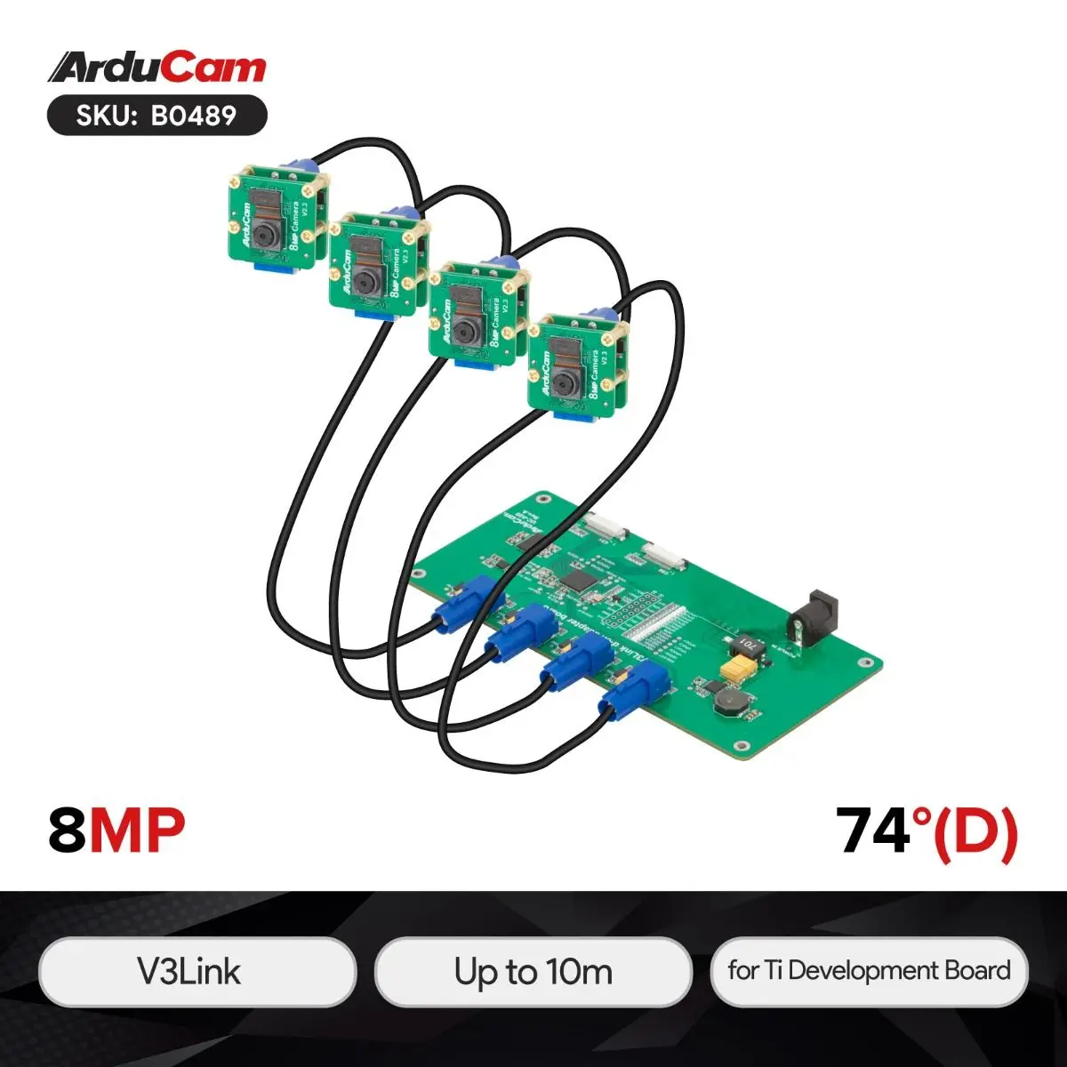 Arducam 4 × IMX219 V3Link FPD-Kit de cámara SerDes para placa de desarrollo TI