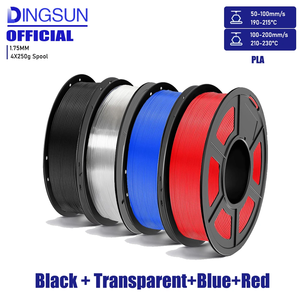 

PLA Filament 1.75mm Clear/Black/Blue/Red, 3D Printer Filament 250g/500g/1000g Spool +/- 0.02mm Precision, Fits Most FDM Printers