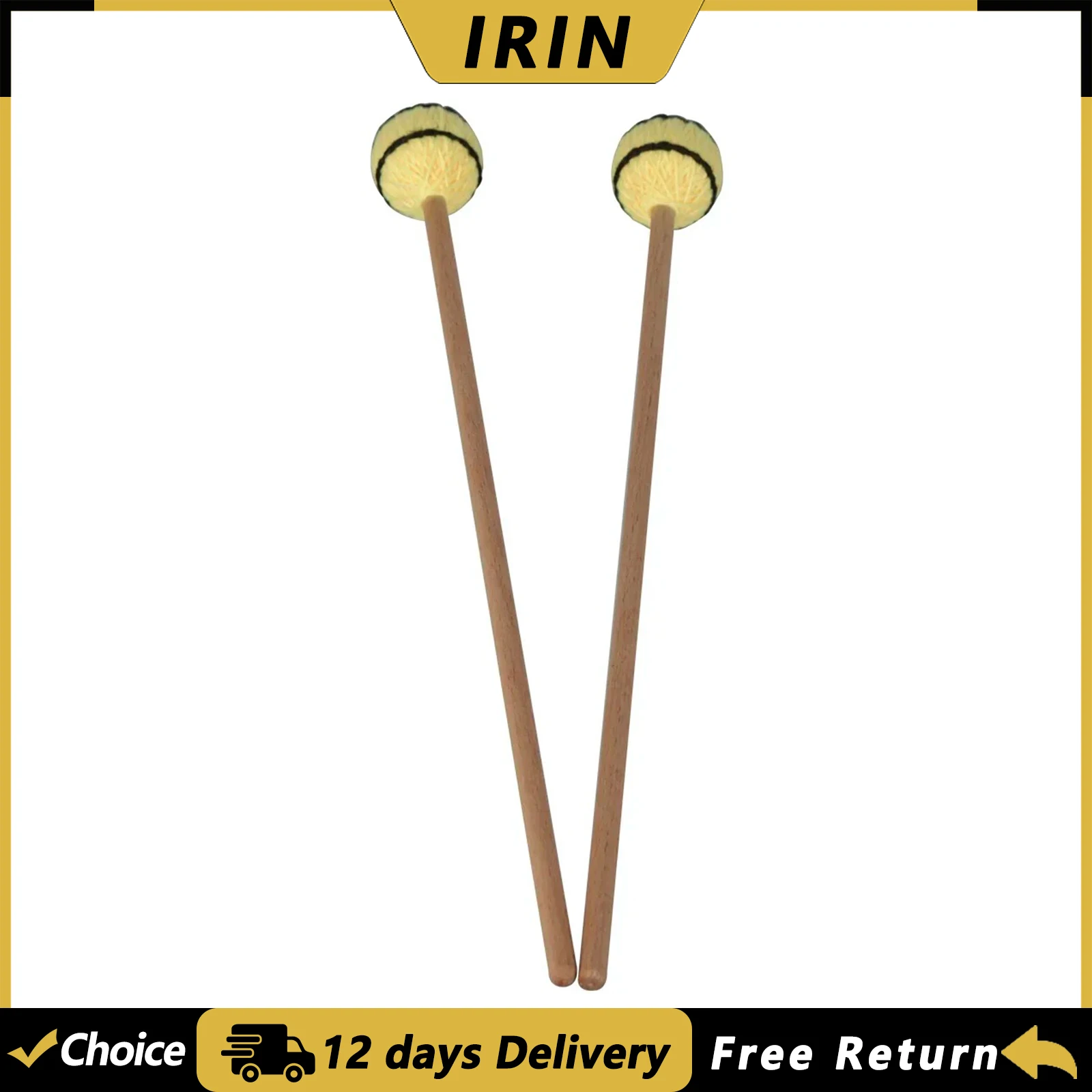IRIN 1 Par de Baquetas para Marimba, Mazos de Percusión con Mango de Haya, Accesorios para Glockenspiel, Campanas, Xilófono y Marimba