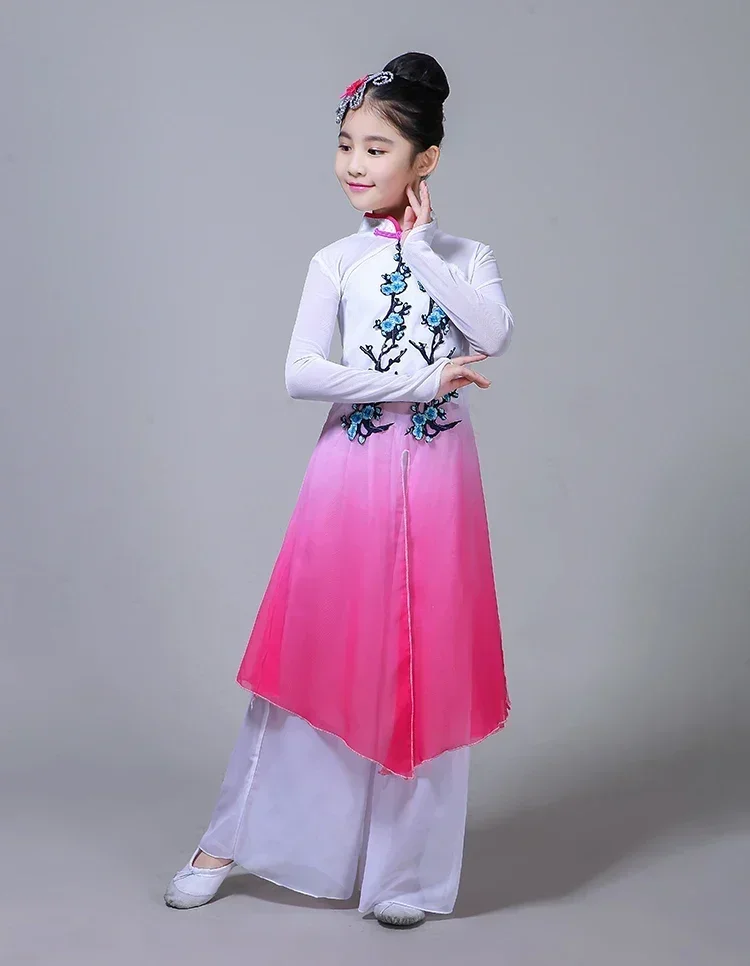chiffon chinese traditional yangko dance costumes for girls classic fan fairy dance clothes kindergarten stage performance