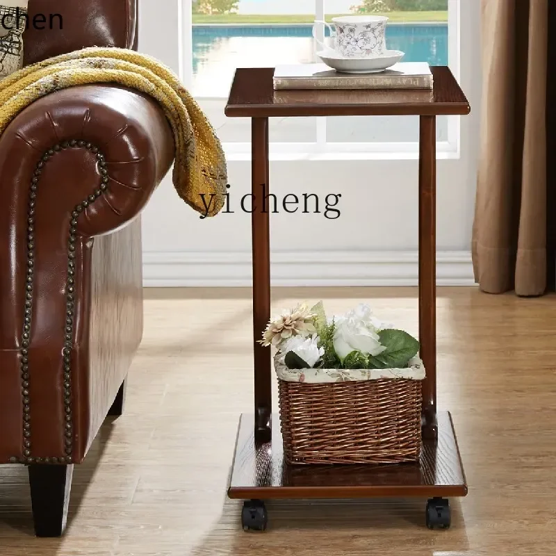 ZMLModern Sofa Side Table Movable Bed Coffee Table Solid Wood Small Coffee Table