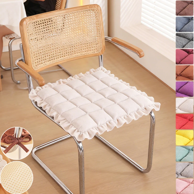 

FourSeason Seat Cushion Thickened Warm Dining Chair Mat with Strap Non-slip Seat Cushion for Diningroom Office Student Dormitory