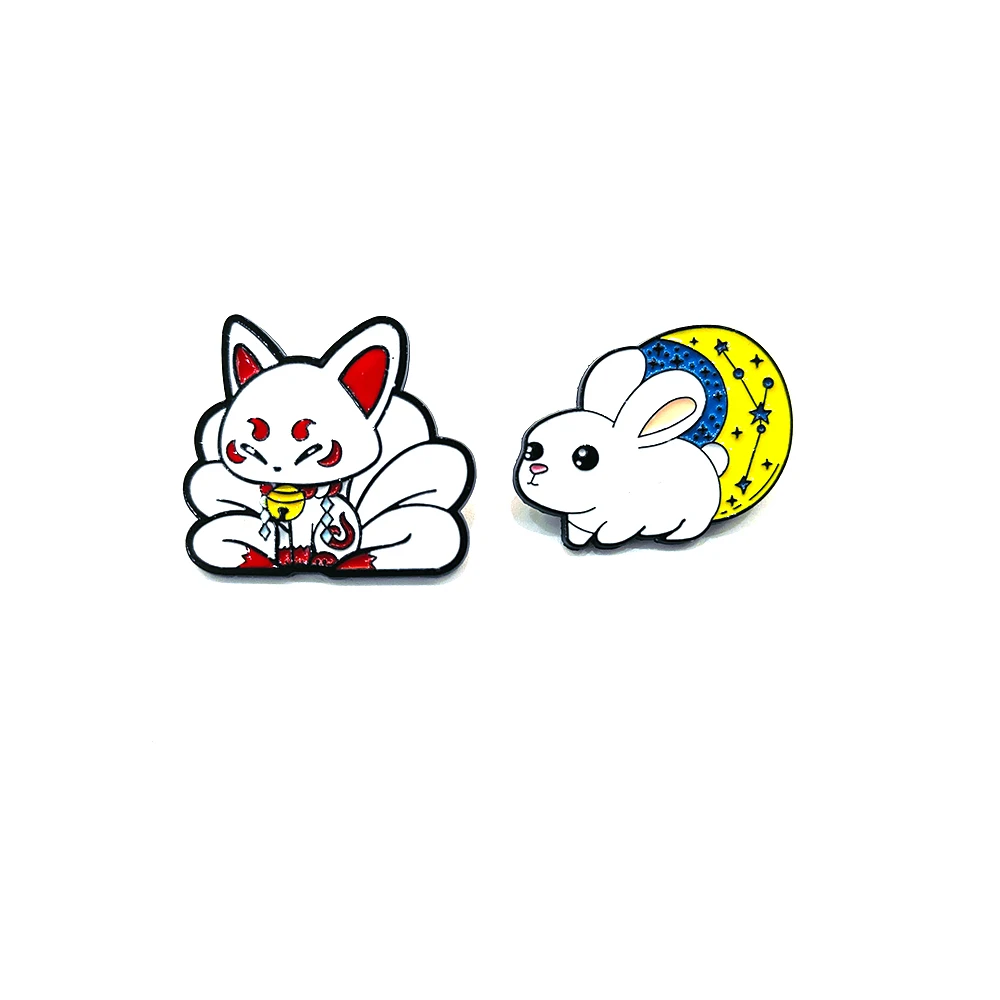 

1pcs Rabbit and Fox Enamel Lapel Pins Cute Animal Metal Badges for Backpack Button Brooches for Women Fashion Jewelry