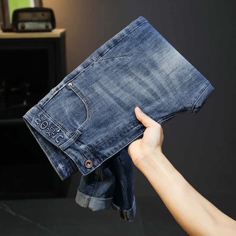 2024Summer New Jeans Men's High Elastic Comfort Trend High-End Washed Soft and Thin Trousers