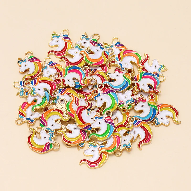 10Pcs Mixed Colorful Enamel Rainbow Unicorn Charms Pendants for DIY Handmade Earrings Necklace Jewely Making Findings Lucky Gift