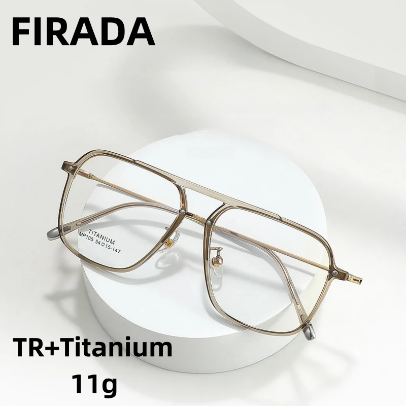 FIRADA Mode Komfortable Doppel Brücke Brillen Retro Reinem Titan Brillen Optische Brillen Rahmen Männer MP105-BM