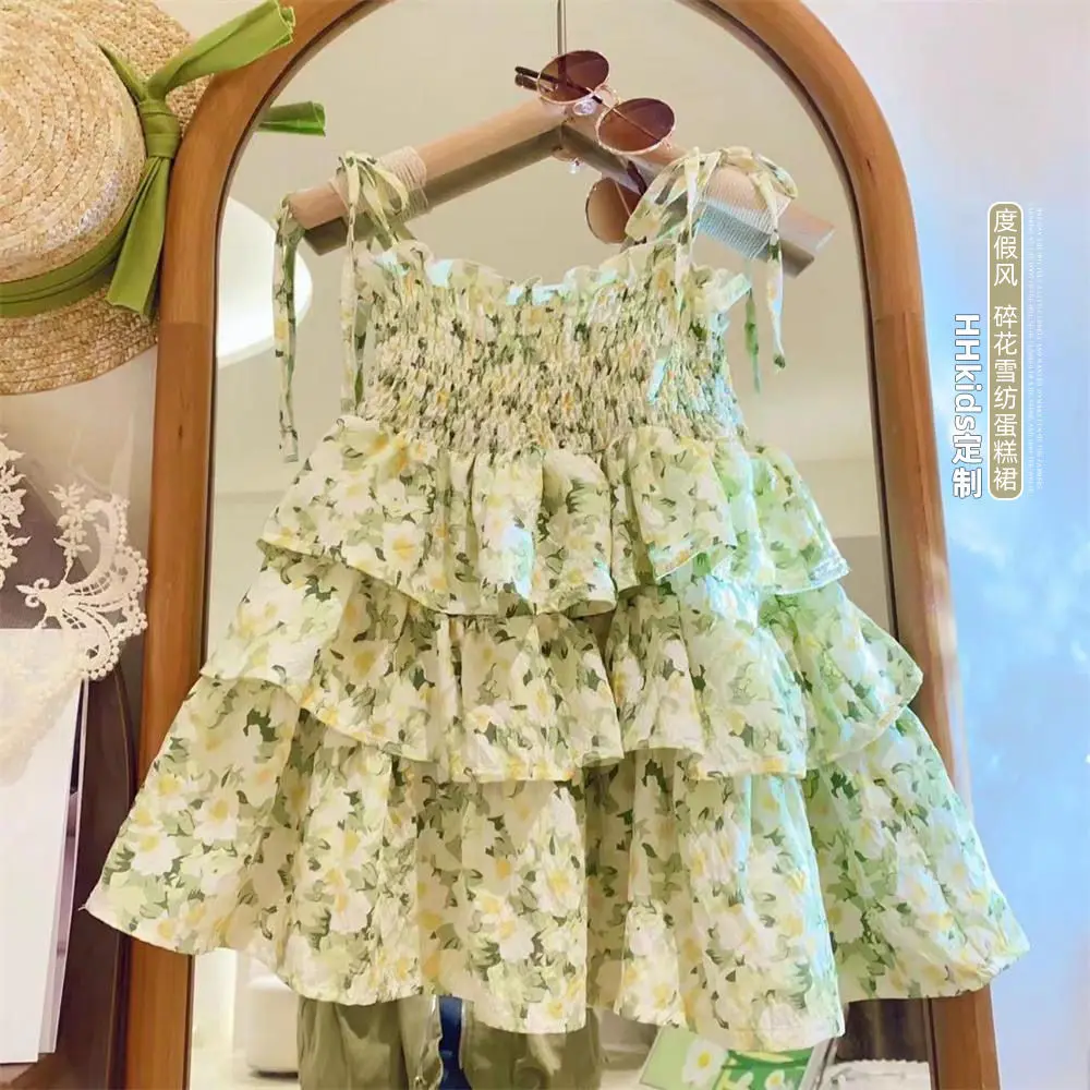 

Baby girl summer dress fashionable new style children's floral suspender skirt small fresh skirt 90-140cm