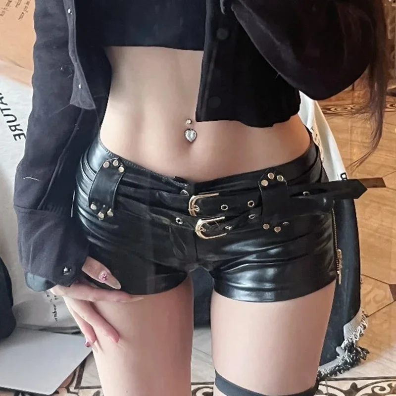 Frauen sexy Seite Reiß verschluss Spleißen ultra kurze Shorts niedrige Taille Ledergürtel Minihose weibliche schlanke Hüftlift Dreiviertel hose – Detail 2
